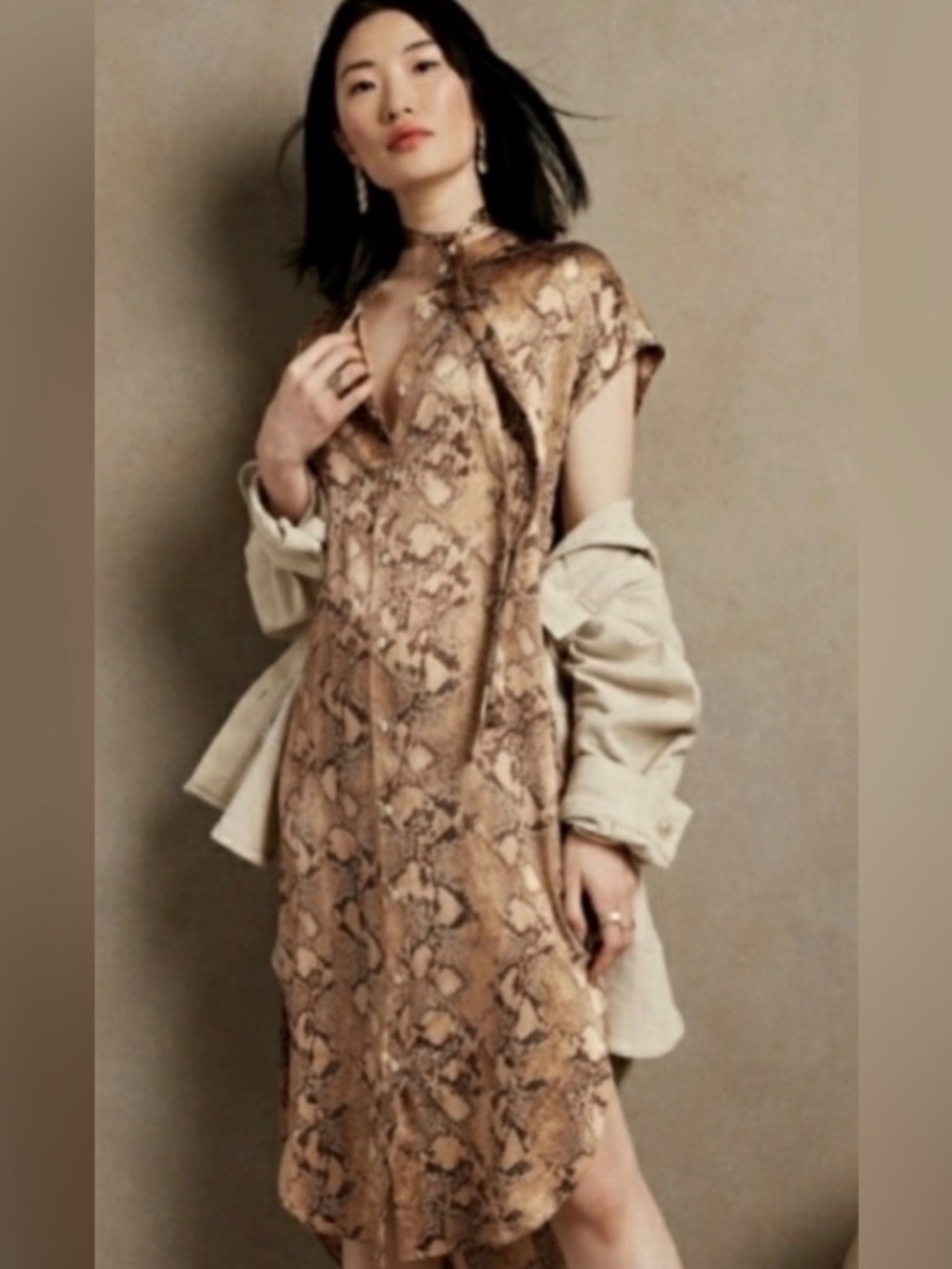Banana Republic Serenade Silk Shirt dress in a snakeskin print